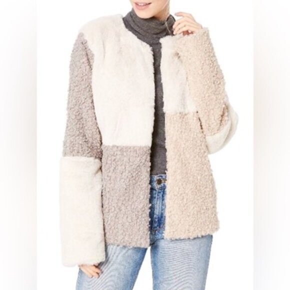 Sam Edelman Sherpa Faux Fur Patchwork Teddy Coat - Picture 5 of 7